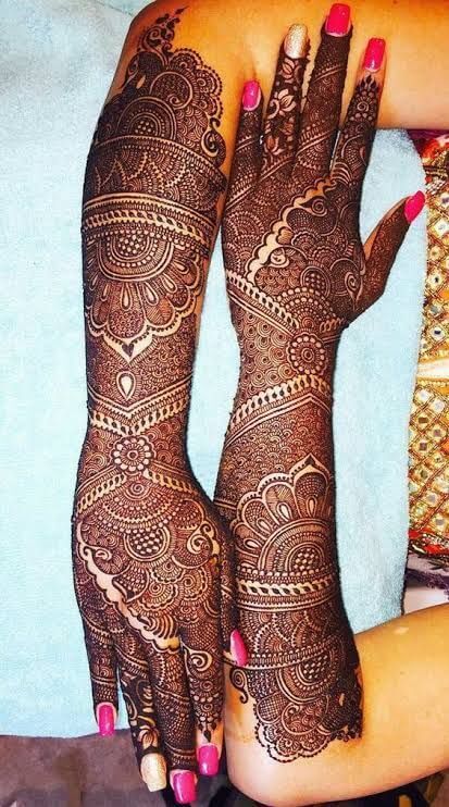 Traditional full hand bridal mehndi design