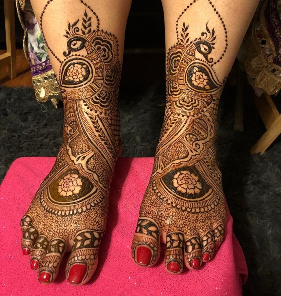 Peacock Inspired Leg Mehndi Pattern