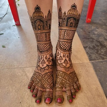 Wedding Bells Inspired Leg Mehndi Design