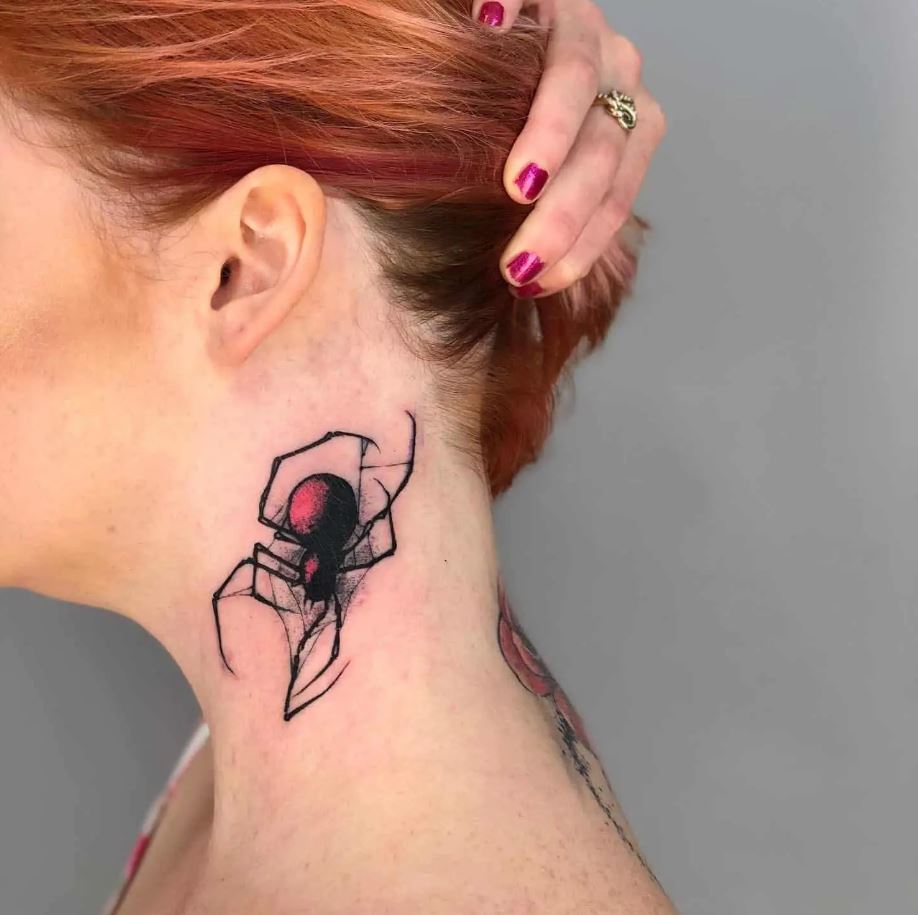Black Widow Spider Neck Tattoo