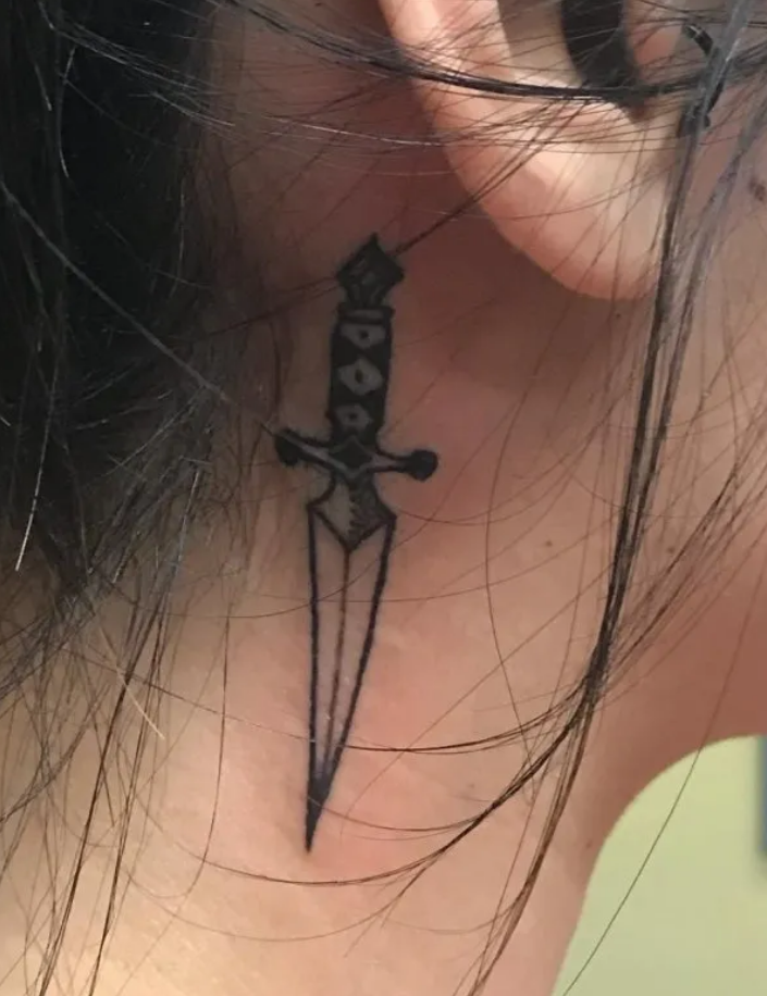 Bold Dagger Neck Tattoo
