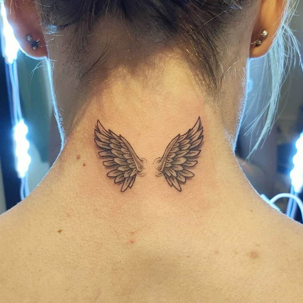 Open Wings Neck Tattoo Designs