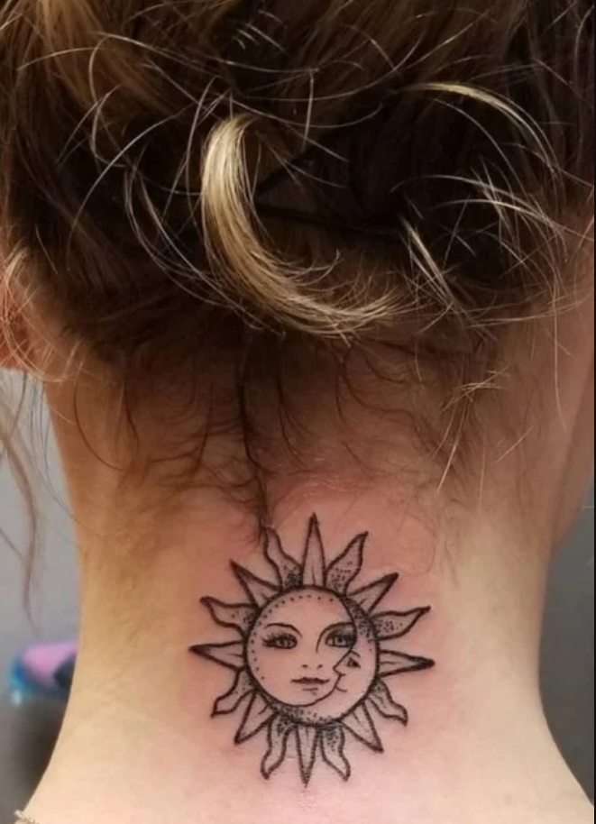 Pretty Sunflower Neck Tattoo