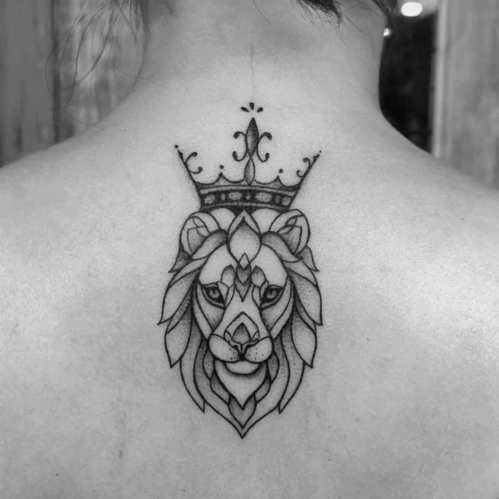 Tigress Neck Tattoo With Crown