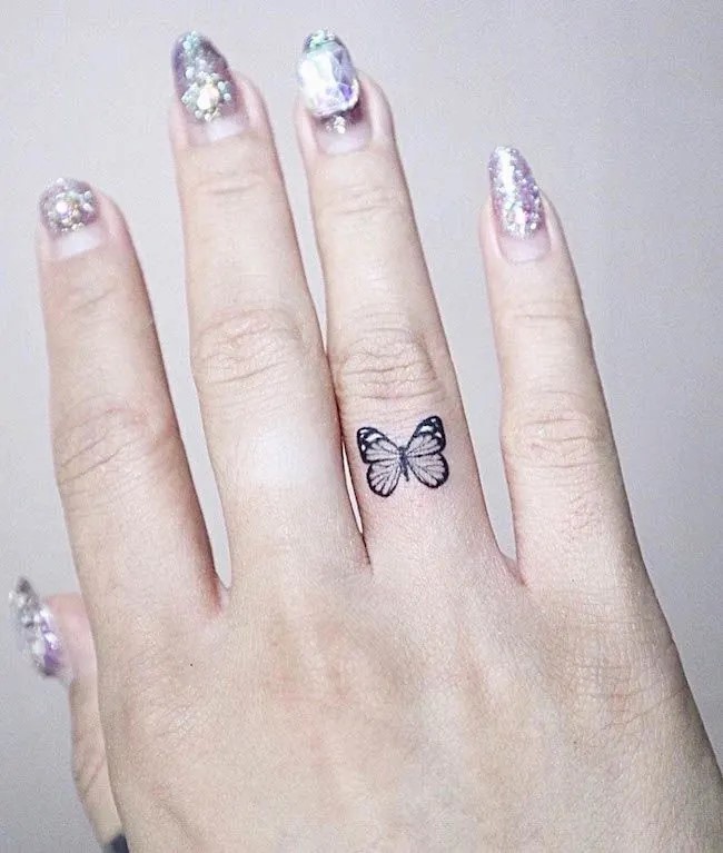 Butterfly With Open Wings Tattoo Design for Finger