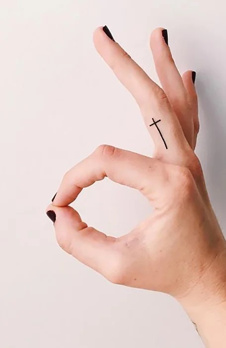 Cross Symbolic Tattoo Design for Finger