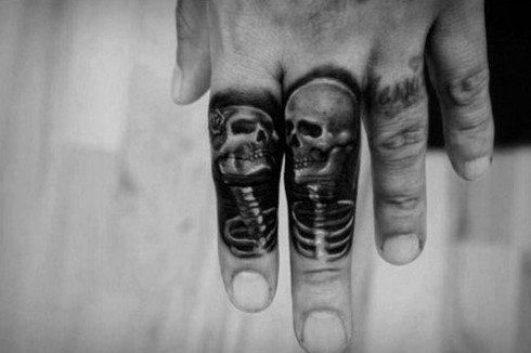 Dark Half-Skeleton Finger Tattoo