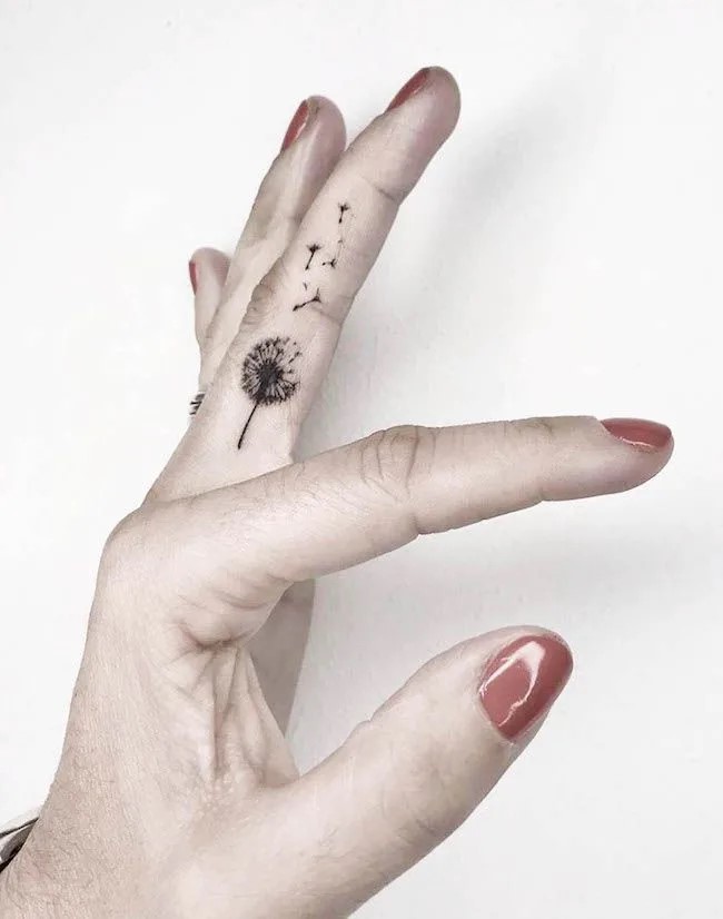 Detailed Dandelion Finger Tattoo