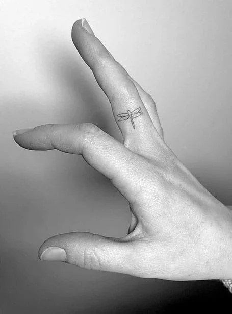 Tiny Dragonfly Tattoo Design for Finger
